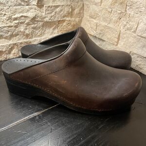 Dansko Karl Bullhide Brown Leather Men Sz 47 Clog Work Comfort Medical Mules EC